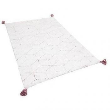 Tappeto Shaggy Bianco in Cotone 140 x 200 cm con Motivo Geometrico Rosso e Nappe Sakarya
