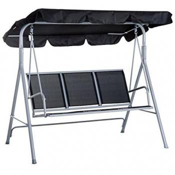 Balancelle de Jardin 3 Places Toit imperméabilisé Inclinaison réglable Acier textilène Noir
