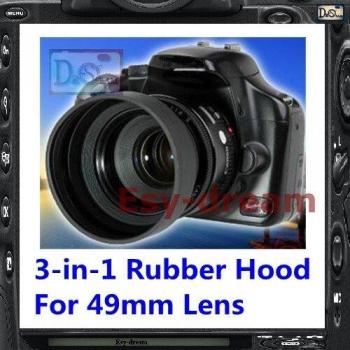 3-in-1 49mm Rubber Lens Hood for Olympus NEX5, Canon, Nikon, Pentax