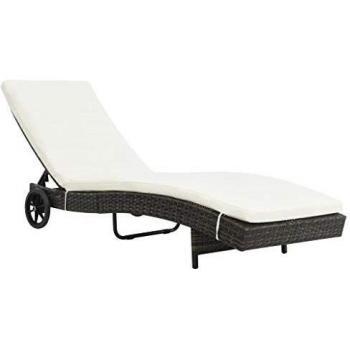 Chaise longue avec coussin et roues marron