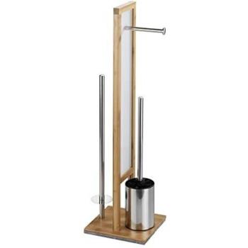 WENKO Stand WC-Garnitur Rivalta, Toilettenpapierhalter und WC-Bürstenhalter, echtem Bambus, 23,5 x 70 x 18 cm