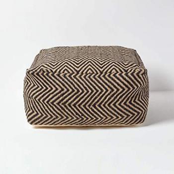 Black and Cream Chevron Patterned Large Square Pouffe