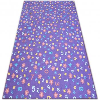 Tapis violet pour enfants Chiffres et Lettres 200x200 cm