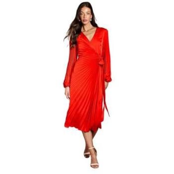 Women's Flame Red Satin Wrap Dress (Size 12)