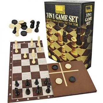 Chess Set 3 in 1 Chess Draughts Tic Tac Toe M.Y Traditional Games 14 X 14