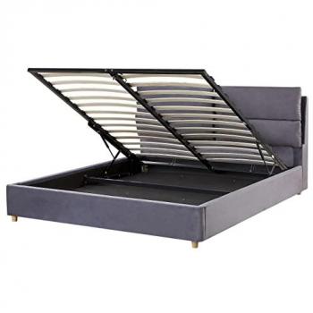 Lit Double en Velours Gris avec Rangement 160 x 200 cm BATILLY