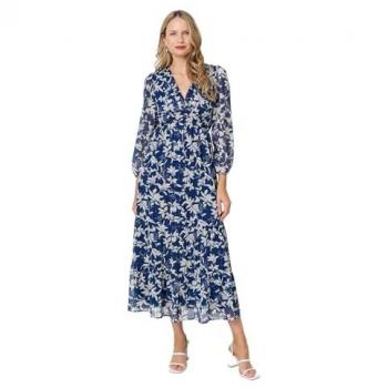 Izabel London Women's Leaf Print Maxi Dress – Empire Cut, Blue