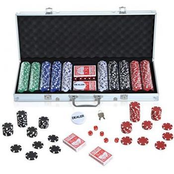 Malette de Poker avec 500 jetons 2 jeux de cartes 5 dés bouton dealer 2 clés alu