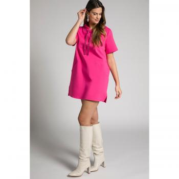 Abito donna midi con cappuccio, tasche, mezze maniche, rosa, taglia 52/54, cotone/poliestere