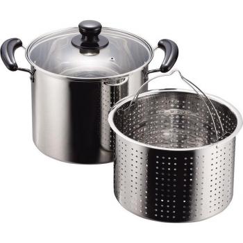 22cm Pearl Metal Pasta Kettle, Silver Finish, Glass Lid – IH Friendly (H-5876)
