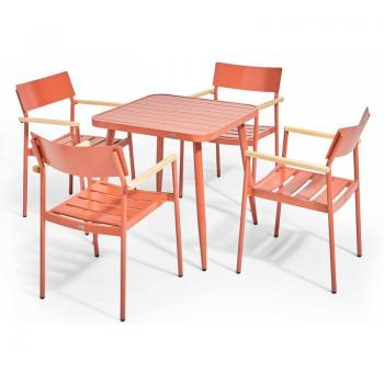 Ensemble de salle à manger de jardin en aluminium et bois terracotta