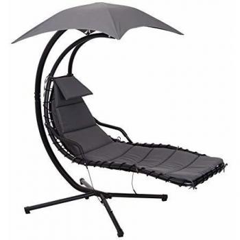Outsunny Bain de Soleil Suspendu Design Contemporain avec Pare-Soleil et Matelas 194L x 117l x 192H cm Acier Polyester Gris foncé Noir