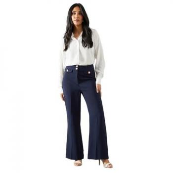 Women's Wallis Petite Military Button Tab Kickflare Bottoms – Navy (S14)