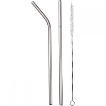 2Pcs Reusable 8mm Stainless Steel Straws with Cleaning Brush, 215mm Length
