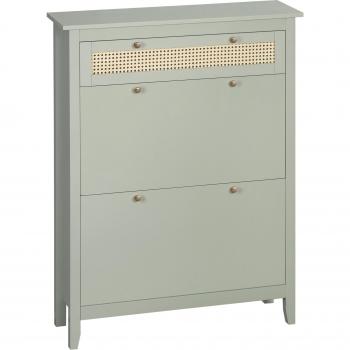 HOMCOM „Rattan‑Green“ Fußgänger – Boho-Chic Schuhschrank mit verstellbaren Regalen und Kipptüren – MDF
