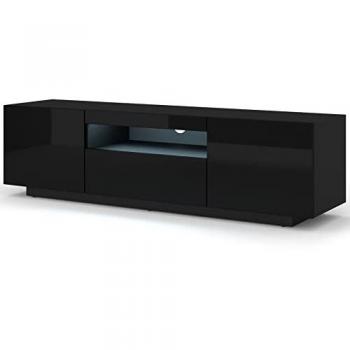 Bim Furniture – Meuble TV Aura 150 × 37 × 42 cm, suspendu ou posé, Lowboard, Sideboard, table HiFi, LED noir brillant