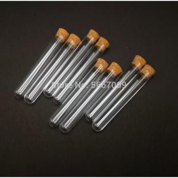 100pcs 13x78mm Clear Plastic Test Tubes with Corks for Laboratory Use