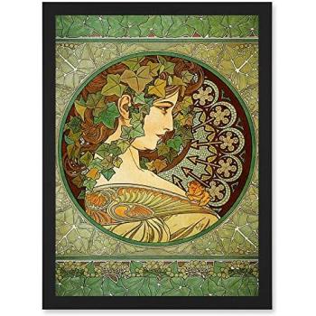 Mucha Green Laurel 1901 A4 Framed Vintage Art