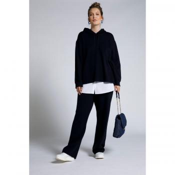 Pullover blu con cappuccio e maniche lunghe, donna, taglia 60/62, viscosa/poliestere/fibre sintetiche