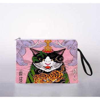 Women's Cosmetic Bag with Japanese Samurai Cat Print