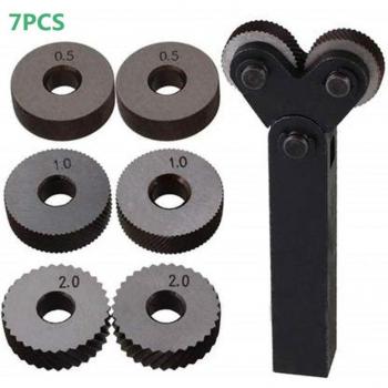 Kit de moleteado de doble rueda, 7 piezas, 0,5mm, 1mm, 2mm, herramientas para torno