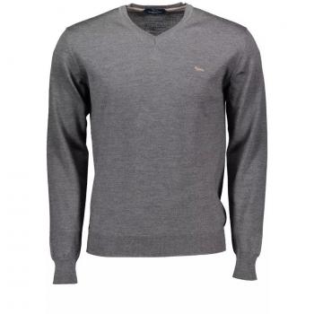 Chic Gray V-Neck Wool Men's Sweater