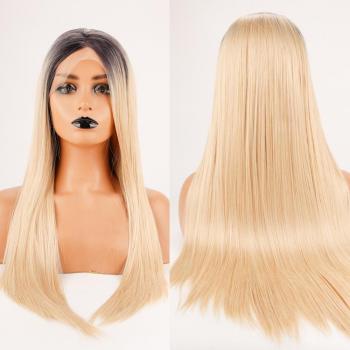 Peluca Sintética Rubia Miel para Mujeres con Malla Frontal