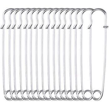 Premium 30‑Pack Extra Large Safety Nappy Pins – Stainless Steel, Silver, 2.36