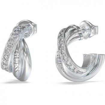 Boucles D'Oreilles Perfect Acier Rhodié Mini Pavées 17 Mm