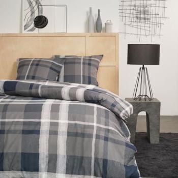 Parure de lit double tartan gris 240 x 260 cm en coton flanelle