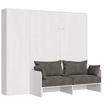 Lit double Sofà Kentaro White Ash colonnes symétriques gauche-droite