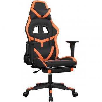 Chaise de jeu avec massage et repose-pied en similicuir noir et orange