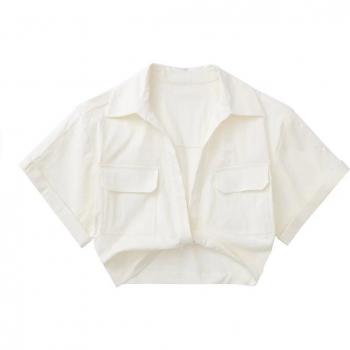 Elastic Linen Texture Cropped Blouse for Ladies