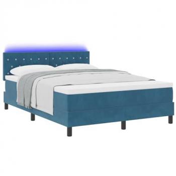 Lit à Ressorts avec Matelas et LED Bleu Foncé 140x200 cm Velours