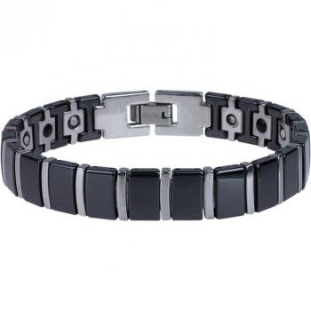 Bracelet magnétique en céramique noire et acier pour hommes