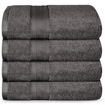 Trident 100% Cotton Bath Towels, Set of 4, Charcoal, Super Soft, 500 GSM