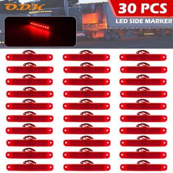 30pcs 9 LED Red Trailer Side Marker Light (12V/24V)