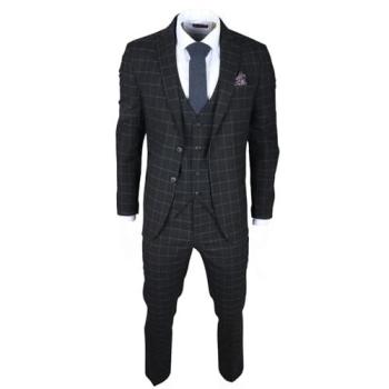 Black Checkered Suited Attire for Men – TruClothing IM3, 52R Size