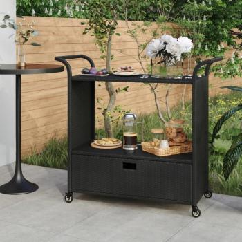 Carrello Bar con Cassetto 100x45x97 cm in Polyrattan Nero