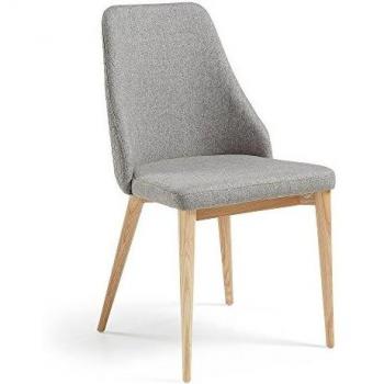 Rosie Silla de madera de fresno, color gris pálido y asiento tapizado