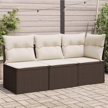 VidaXL Gartenmöbel Sofa 3-Sitzer mit Kissen Braun Polyrattan