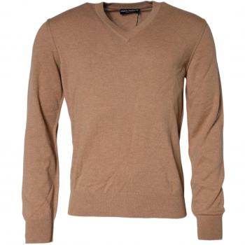 Luxurious Brown Cashmere V-neck Pullover Sweater