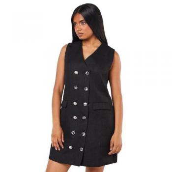Petite Women's Black Double Breasted Boucle Shift Dress
