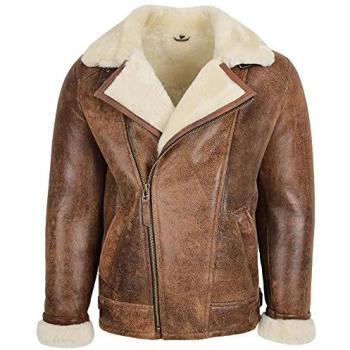Men’s House of Leather Sheepskin Aviator Pilot Jacket, Light Brown, 2XL