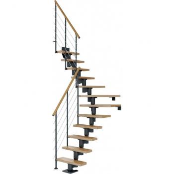 DOLLE Mittelholmtreppe Dublin – Edelstahl (Anthrazit) Geländer, 1/4 gewundene Stufe aus Eiche, 65