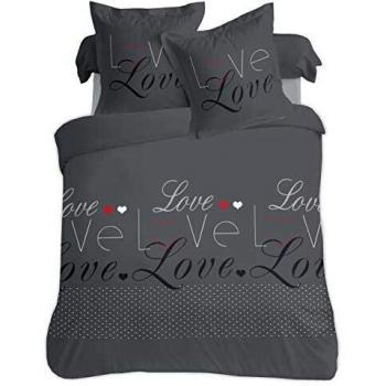 Parure de lit pour lit standard 2 personnes Love Anthracite