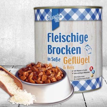 Schecko Fleischige Brocken in Soße: Geflügel & Reis, 6 Packungen à 800 g, 4,5 % Fett, Hundekörperbedarf