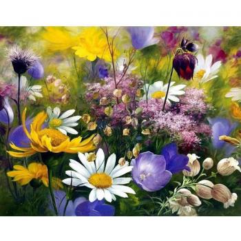 Purple Daisy Circular Diamond Cross‑Stitch Kit – 20 cm × 30 cm