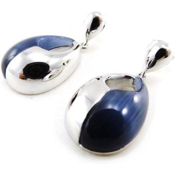 Blaue Katzenaugenohrringe aus Silber