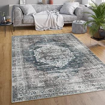 Vintage Orient Teppich Grau 140x200 cm, waschbar, flachgewebt